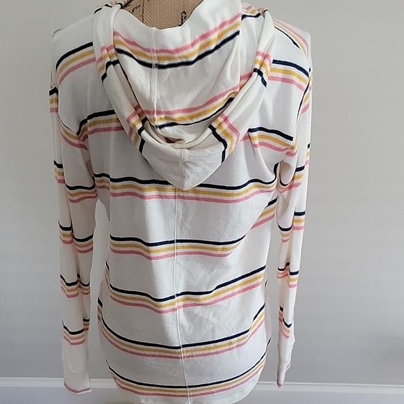 Market & Spruce White and Pink Striped Hooded Top - Picture 4 of 5